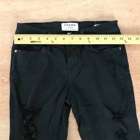 Frame Denim Le Skinny De Jeanne Jeans Women size 25 Black Distressed Mid Rise - Picture 10 of 11
